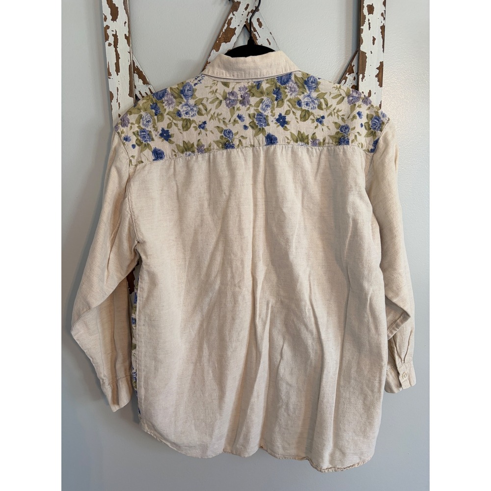 Patchwork Floral Linen Blend Button Down Top Woma… - image 2